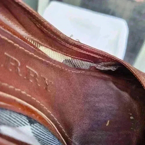 Burberry Brown Leather Pumps Serrated Platform Edge Vintage Designer Heels - Picture 8 of 9